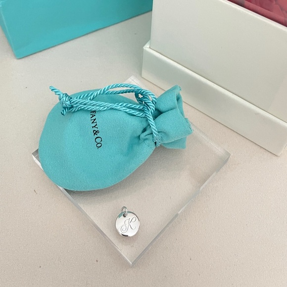 Tiffany Silver Letter K Alphabet Initial Round Circle Notes Charm Pendant NEW - Picture 13 of 14